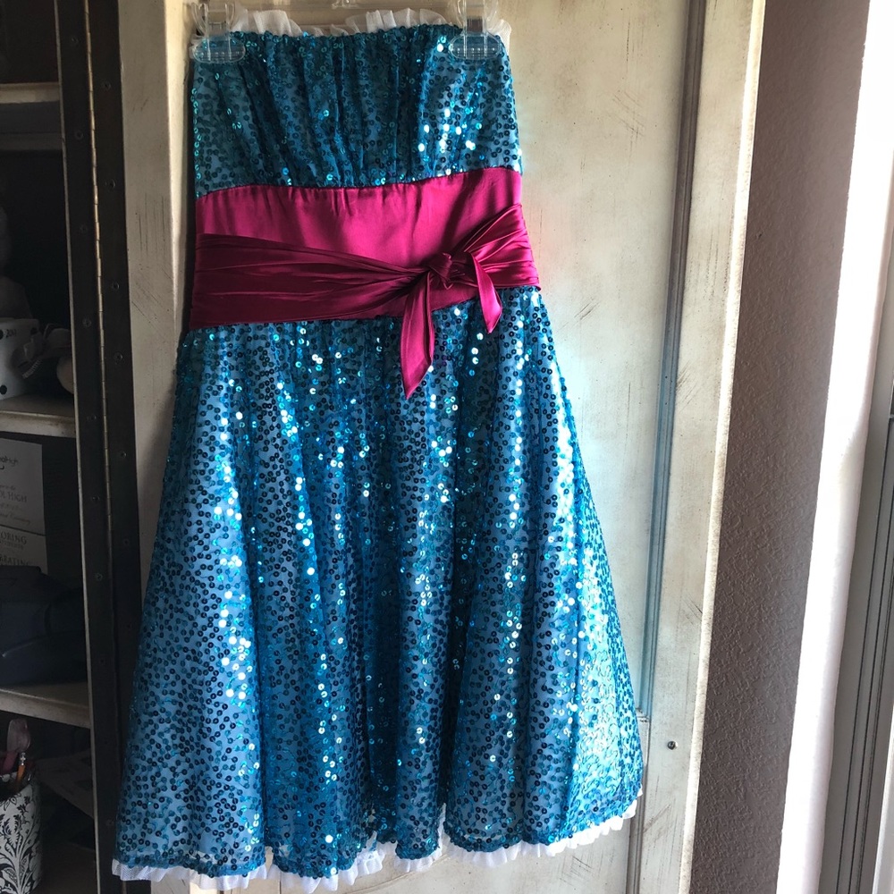 Strapless Betsey Johnson Blue Sequin Dress S